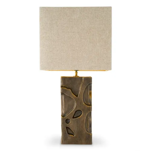 Elegante Lampada da Tavolo Moderna di Lusso con finitura in ottone vintage e paralume quadrato in misto lino di Luxury Group International