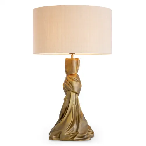 Lampada da tavolo di lusso scultorea moderna in ottone vintage con paralume bianco sporco di Luxury Group International