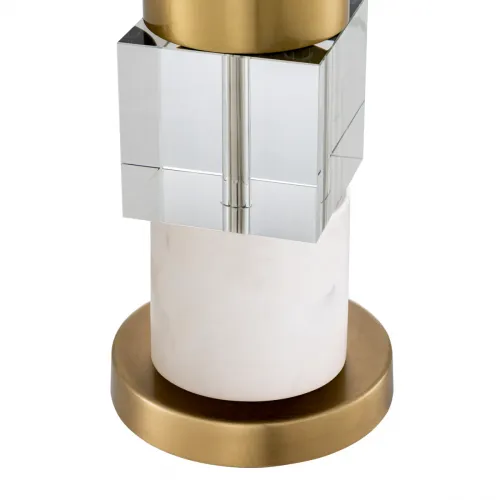Elegante lámpara de mesa moderna en mármol blanco con acabado en latón antiguo y cristal por Luxury Group International