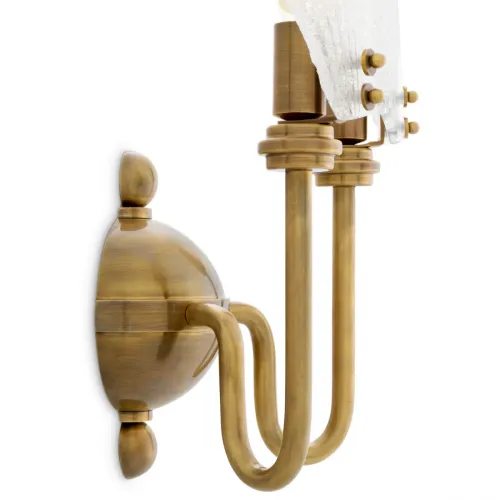 Elegante lámpara de pared de lujo con diseño de concha marina de vidrio hecha a mano y acabado vintage en latón, 2 luces por Luxury Group International