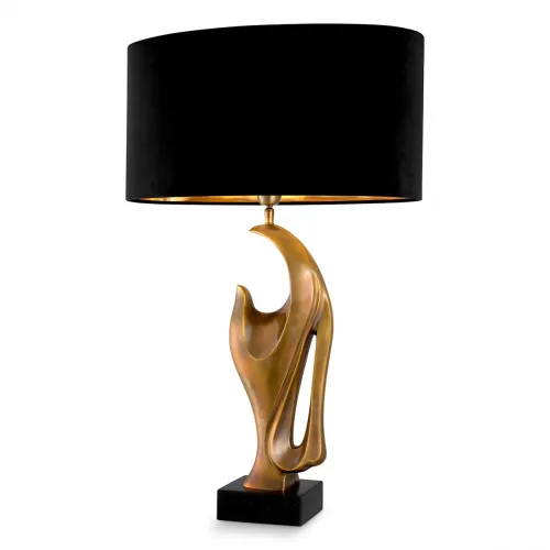 Lampada da tavolo moderna di lusso con paralume nero e design scultoreo dorato di Luxury Group International