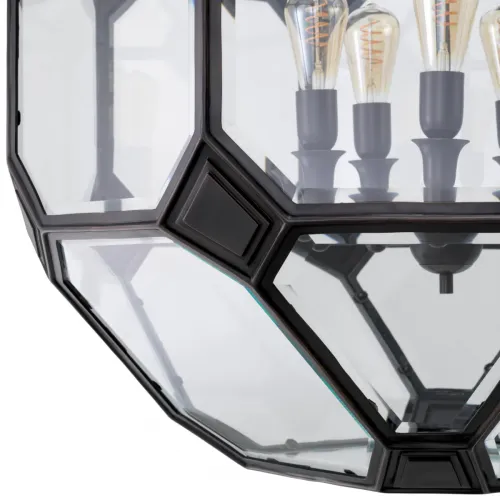Geometrischer schwarzer Penta-Globus Kronleuchter aus klarem Glas mit 5 Innenlampen von Luxury Group International