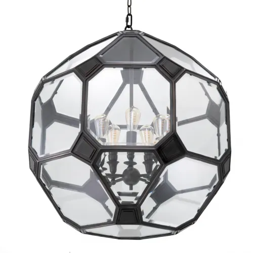 Geometrischer schwarzer Penta-Globus Kronleuchter aus klarem Glas mit 5 Innenlampen von Luxury Group International