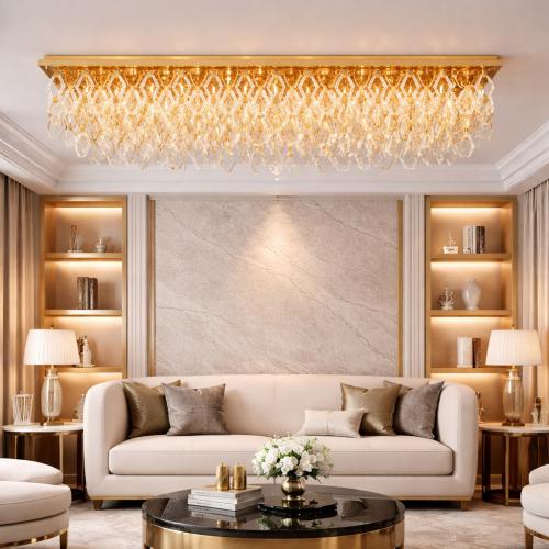 Golden Rectangular Modern Luxury Crystal Chandelier with Chain-Link Fringe by Luxury Group International