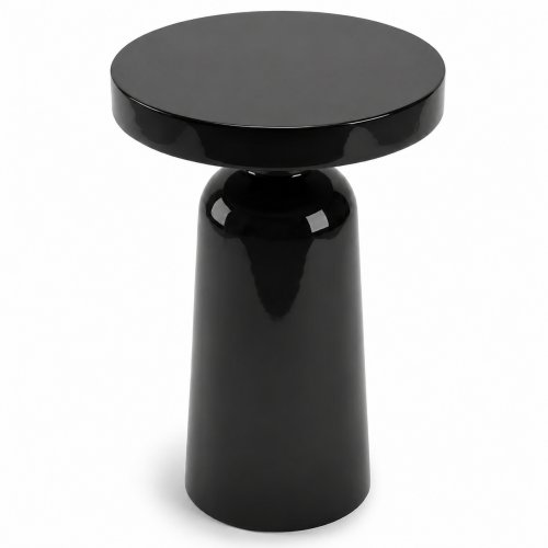 Glossy black round top cone side table with pedestal by Luxury Group International