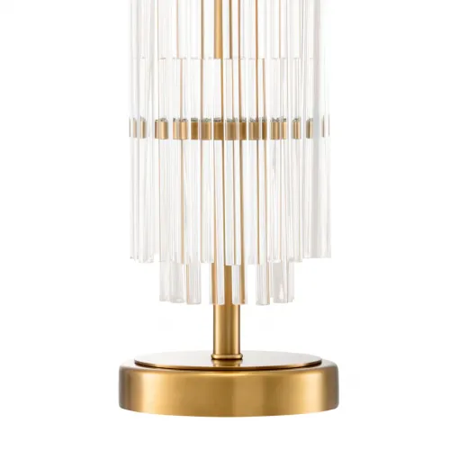 Lampada da Tavolo di Lusso con Paralume Rotondo in Tessuto Crema e Vetro Trasparente Dorato di Luxury Group International