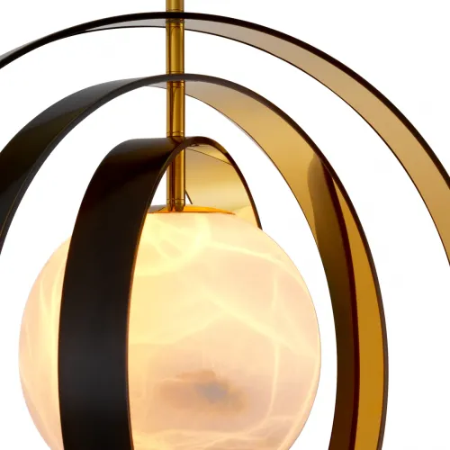 Gold Finish White Alabaster Globe within 4 black ring Luxury Single Pendent Chandelier Light by Luxury Group International