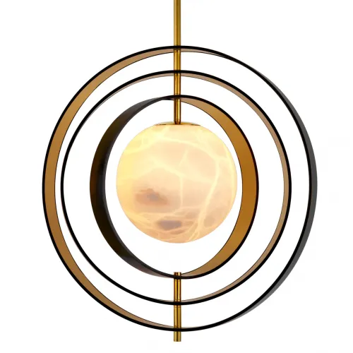 Gold Finish White Alabaster Globe within 4 black ring Luxury Single Pendent Chandelier Light by Luxury Group International