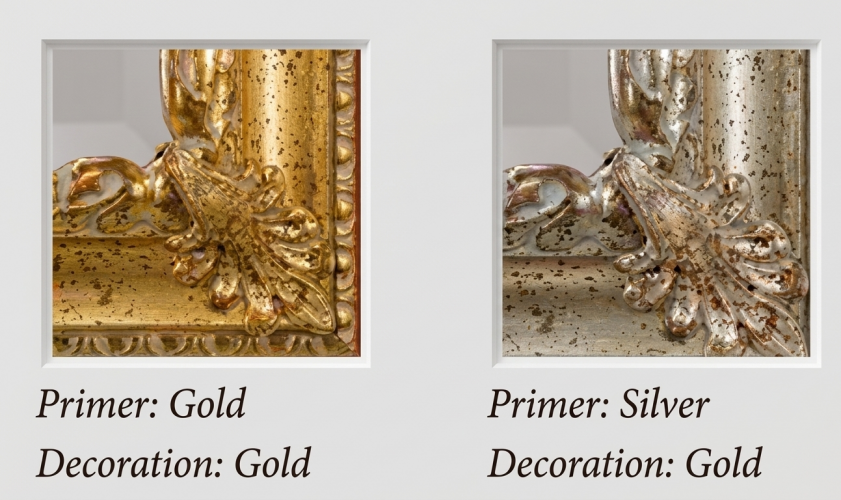 Gold Leaf Hand-Carved Scroll Baroque Luxury Wall Mirror with Red Clay Patina & Corner Flower Details by Luxury Group International