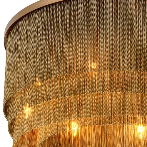 Golden chain fringe modern luxury drum shaped layered chandelier by Luxury Group International