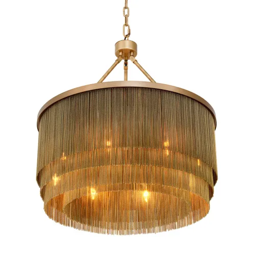 Golden chain fringe modern luxury drum shaped layered chandelier by Luxury Group International