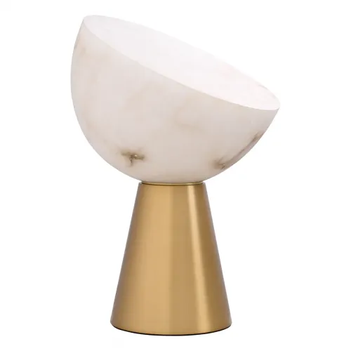 Lampada da Tavolo Moderna di Lusso Dorata in Ottone Antico con Paralume a Mezzaluna in Alabastro Bianco di Luxury Group International