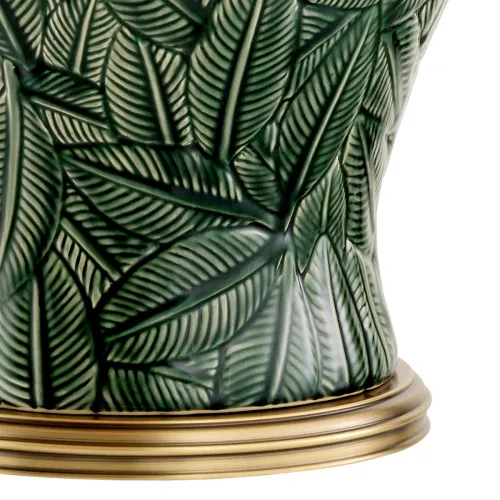 Lampada da tavolo moderna di lusso in ceramica verde con motivo botanico a foglia e finitura in ottone antico di Luxury Group International