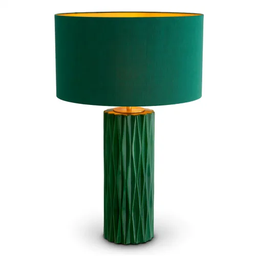 Lampada da tavolo decorativa in ceramica verde con paralume verde di lusso e finitura in ottone antico di Luxury Group International