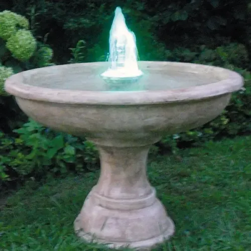 Illuminated Luxury Plate Basin Baroque Water Fountain with Central Jet & Pedestal Base - Baroque Fountain Front View by Luxury Group International