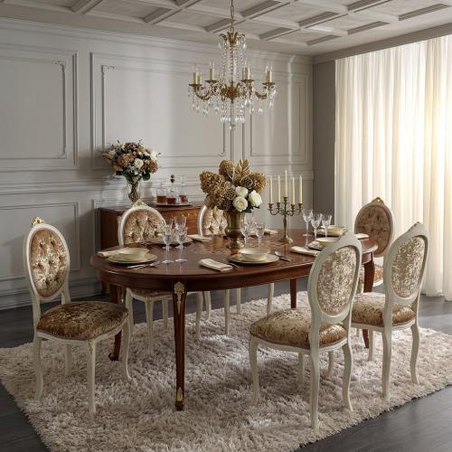 Sedia da Pranzo di Lusso Barocca in Avorio con Rivestimento Beige Capitonné e Schienale Ovale - Mobili Barocchi Vista lifestyle di Luxury Group International