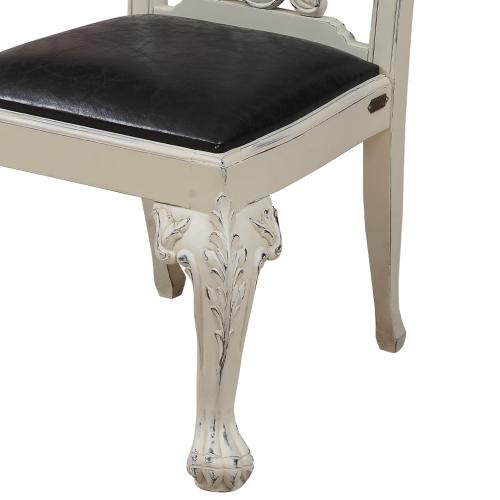 Ivory Baroque Luxury Dining Chair with Leather Upholstery & Sculpted Backrest - Dining Room Furniture Detail View by Luxury Group International