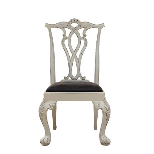 Ivory Baroque Luxury Dining Chair with Leather Upholstery & Sculpted Backrest - Dining Room Furniture Front View by Luxury Group International