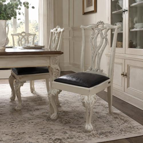 Ivory Baroque Luxury Dining Chair with Leather Upholstery & Sculpted Backrest - Dining Room Furniture Lifestyle View by Luxury Group International