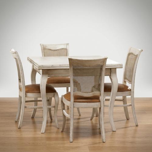 Ivory Baroque Luxury Dining Room Set — 1 Square Table & 4 Dining Chairs - Baroque Dining Room Set Front View by Luxury Group International