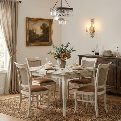 Ivory Baroque Luxury Dining Room Set — 1 Square Table & 4 Dining Chairs - Baroque Dining Room Set Lifestyle View by Luxury Group International
