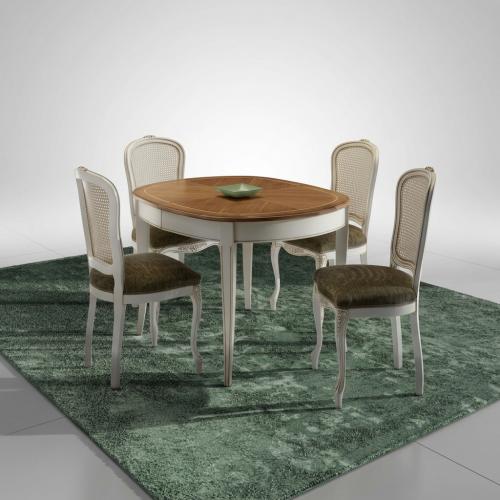 Ivory Baroque luxury Extendable Dining Room Set with Marquetry Oval Table & 6 Cane Back Chairs Front View by Luxury Group International