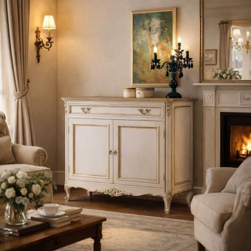 Aparador de Lujo Barroco en Marfil con Cajón Superior y Armario de 2 Puertas - Muebles Barrocos Vista lifestyle por Luxury Group International