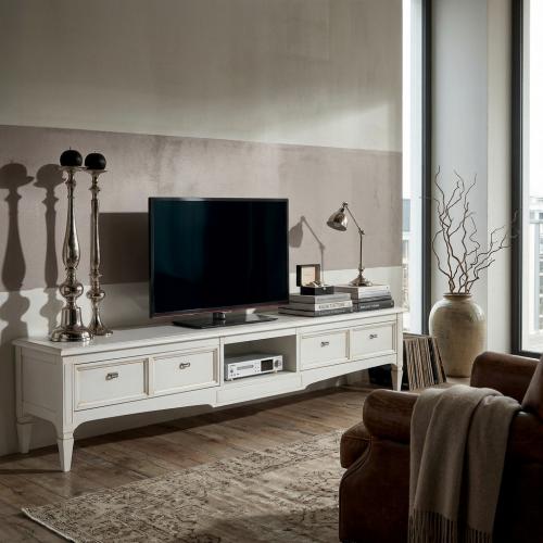 Ivory Baroque Luxury Television Furniture with Open Shelf & Multi-Drawer Storage - Baroque Furniture Lifestyle View by Luxury Group International