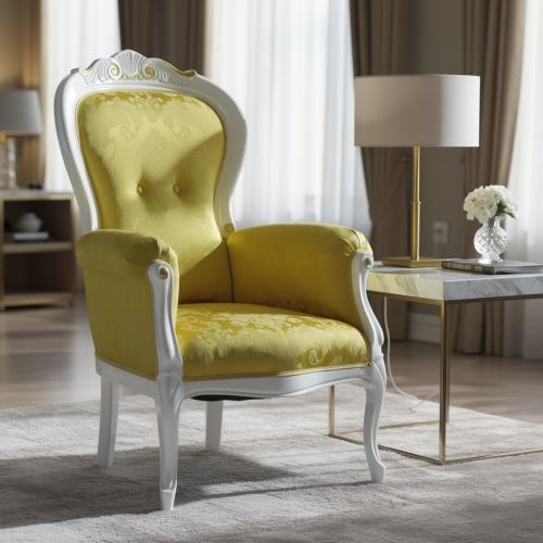 Poltrona Imbottita di Lusso Barocca Avorio in Tessuto Damascato Oro - Mobili Barocchi Vista lifestyle di Luxury Group International