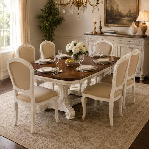 Ivory Baroque Luxury Upholstered Dining Chair with Beige Upholstery - Dining Room Furniture Lifestyle View by Luxury Group International
