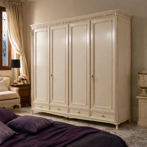 Armadio di Lusso Barocco Avorio con Pannelli Multiporta e Base Inferiore di Stoccaggio - Mobili Barocchi Vista lifestyle di Luxury Group International