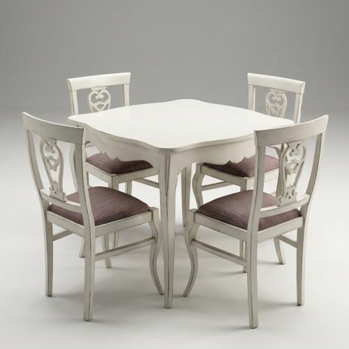 Ivory Sculpted Baroque Luxury Dining Room Set — 1 Square Table & 4 Dining Chairs - Baroque Dining Room Set Front View by Luxury Group International