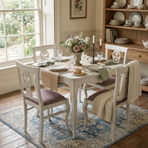 Ivory Sculpted Baroque Luxury Dining Room Set — 1 Square Table & 4 Dining Chairs - Baroque Dining Room Set Lifestyle View by Luxury Group International