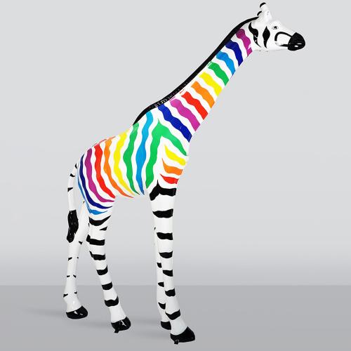 Life-Size Giraffe Sculpture – Colorful Zebra Stripes Front View by Luxury Group International