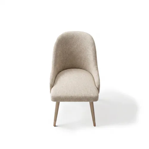 Silla de comedor moderna de lujo tapizada en bouclé beige claro con respaldo redondeado por Luxury Group International