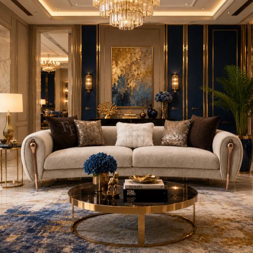 Sofá Moderno de Lujo Beige Claro para Cuatro Personas por Luxury Group International