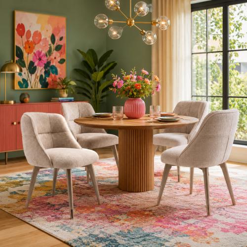 Light beige upholstered elegant modern luxury dining chair with paneled back by Luxury Group International