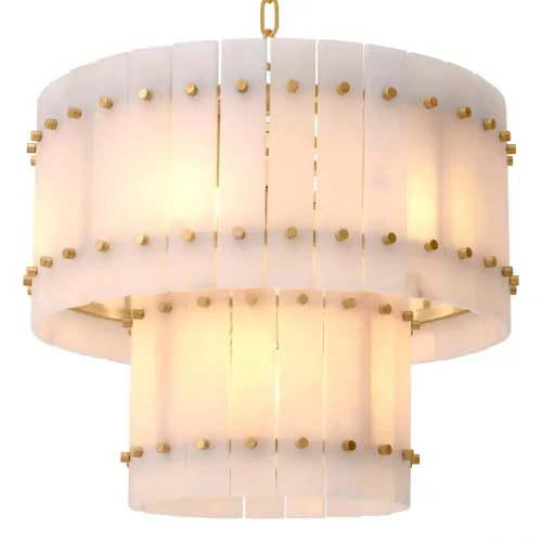2 - tier White Marble Alabaster Luxury Chandelier With Antique brass finish by Luxury Group International