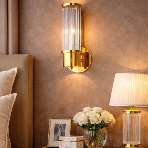 Luxury 1 Light LED Tube Glass Long Slim Crystal Gold/Chrome Finish Metal Wall Lamp by Luxury Group International