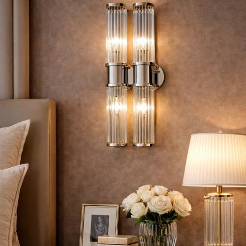 Luxury 2 Light LED Tube Glass Long Slim Crystal Gold/Chrome Finish Metal Wall Lamp by Luxury Group International