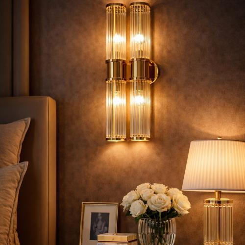Luxury 2 Light LED Tube Glass Long Slim Crystal Gold/Chrome Finish Metal Wall Lamp by Luxury Group International