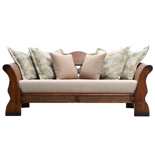 Sofá de Madera de Lujo para 2 Personas con Tapicería de Tela y Brazos de Caña Tejida - Muebles para Sala de Estar Vista frontal por Luxury Group International
