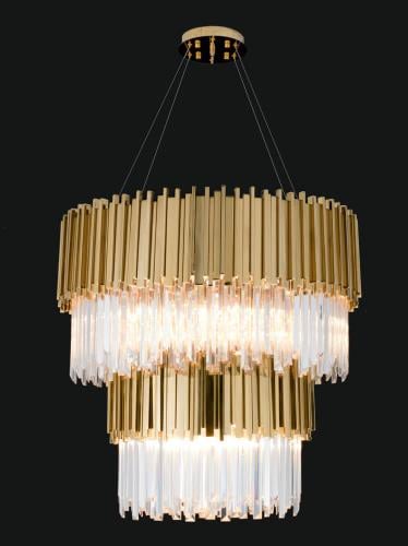 Luxuriöser 2-stufiger Glasrohr-Kronleuchter mit goldenem Kristall von Luxury Group International