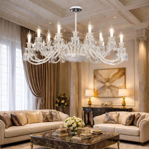 Lampadario di Lusso Italiano Moderno con 20 Luci in Vetro Trasparente e Cristallo di Luxury Group International