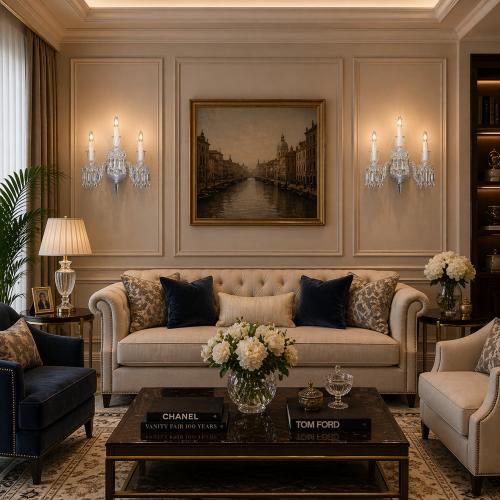 Lampada da parete di lusso con 3 luci a candela e cristalli di Luxury Group International