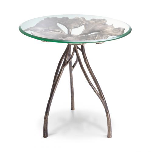 Luxury Antique Brass Round Clear Glass Top Side Table by Luxury Group International