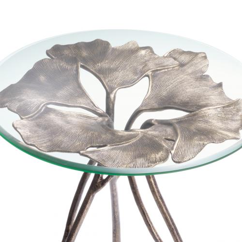 Luxury Antique Brass Round Clear Glass Top Side Table by Luxury Group International