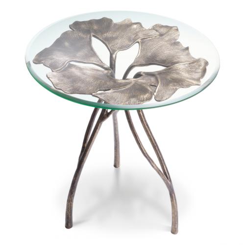 Luxury Antique Brass Round Clear Glass Top Side Table by Luxury Group International