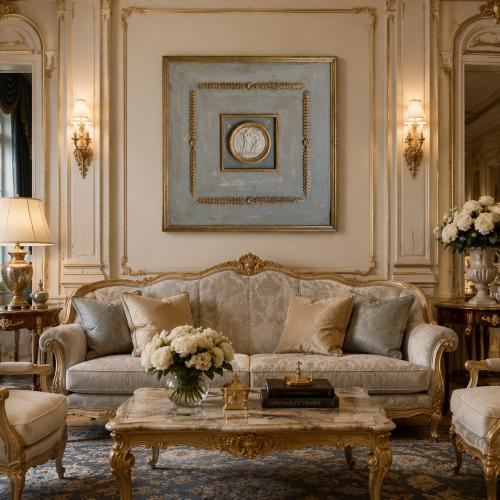 Luxus Antikes Französisches Boiserie-Panel mit Goldblatt Klassischem Wandkunst-Medaillon von Luxury Group International