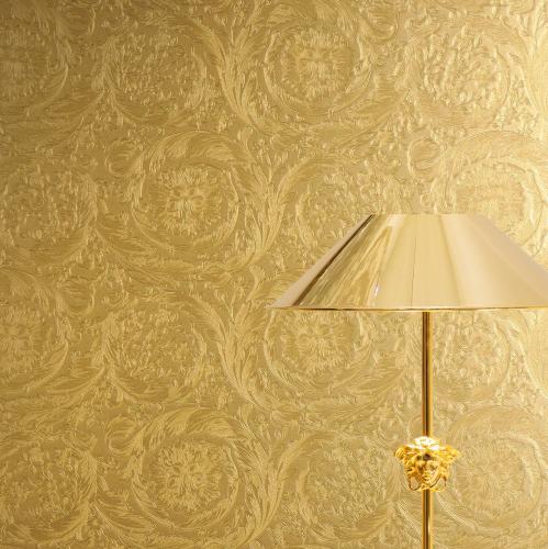 Versace Antique Gold Baroque Floral leaf Non-Woven Designer Wallpaper by Luxury Group International